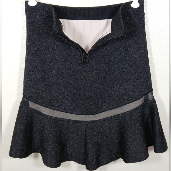 Alice + Olivia Black Metallic Mesh Ruffle mini Skirt size small - Picture 5 of 11